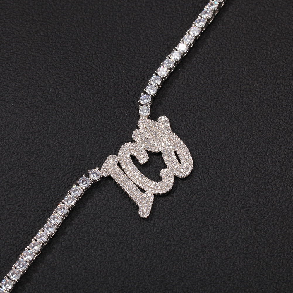 Name Necklace With Heart Clasp Double Layers Cursive Iced Out CZ