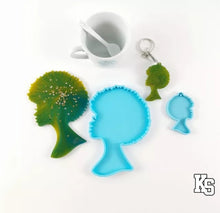 Load image into Gallery viewer, Woman with Afro Coaster and Keychain Molds
