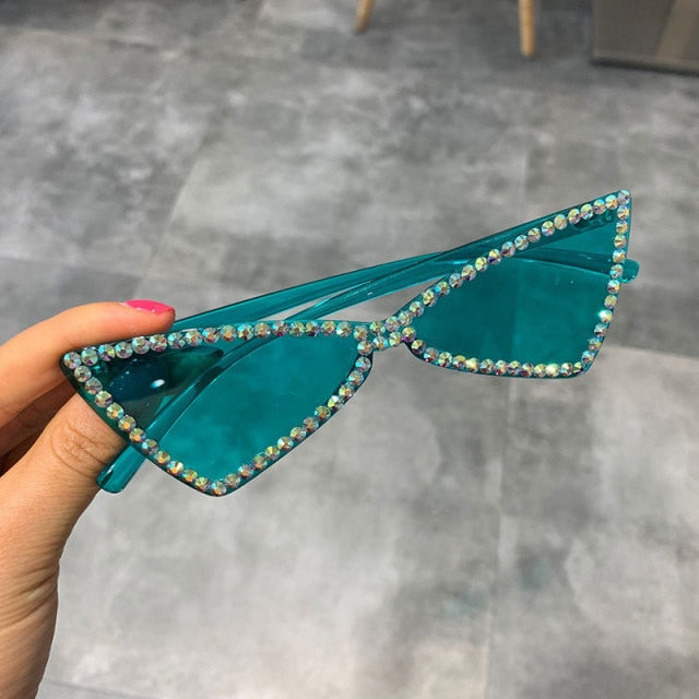 Sexy Cat Eye Sunglasses Women Rimless Vintage Rhinestone Sun Glasses Female Lady Candy Color Eyewear Triangle Shades UV400