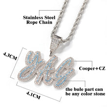 Load image into Gallery viewer, Name Necklace Double Layer Brush Blue Custom Letters Pendant Iced Out
