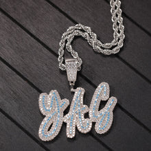 Load image into Gallery viewer, Name Necklace Double Layer Brush Blue Custom Letters Pendant Iced Out
