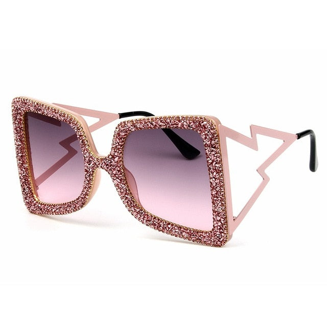 Oversize Sunglasses Women Big Wide Temple Bling Stones Fashion Shades UV400 Vintage