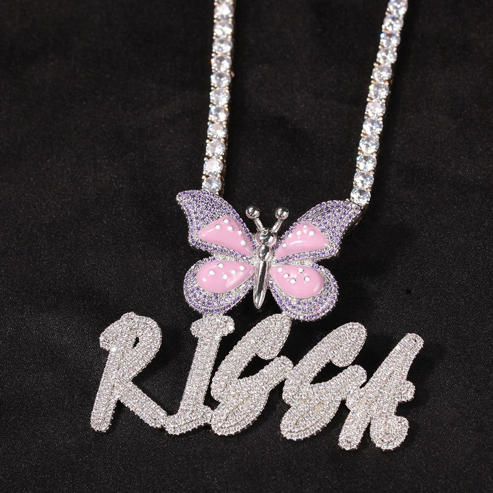 Name Necklace Brush Letters With Butterfly Custom