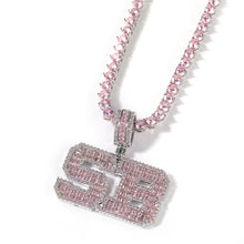 Load image into Gallery viewer, Pink Baguette Letters Custom Name Necklace Pendant With Heart Tennis Chain or baguette
