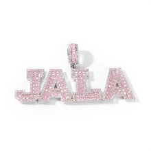 Load image into Gallery viewer, Pink Baguette Letters Custom Name Necklace Pendant With Heart Tennis Chain or baguette
