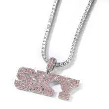 Load image into Gallery viewer, Pink Baguette Letters Custom Name Necklace Pendant With Heart Tennis Chain or baguette
