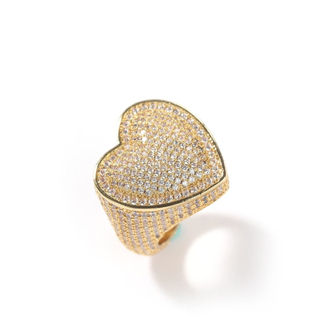 Heart Ring Full Iced Out  AAA Cubic Zirconia Micro Paved Bling