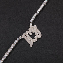 Load image into Gallery viewer, Name Necklace Brush Custom Double Layer Letters Pendant  Tennis Chain Iced Out
