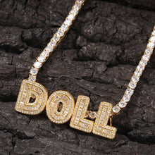 Load image into Gallery viewer, Name Necklace Baguette Letters With Tennis Chain Full Iced Out Zircon
