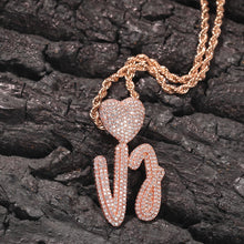 Load image into Gallery viewer, Name Necklace With Heart Clasp Double Layers Cursive Iced Out CZ
