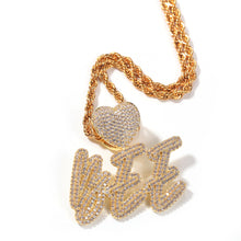 Load image into Gallery viewer, Name Necklace With Heart Clasp Double Layers Cursive Iced Out CZ
