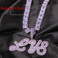 Load image into Gallery viewer, Custom Two Tone Pendant Name Necklace Cursive Letters Iced Out Cubic Zirconia Baguette Chain Necklaces
