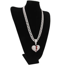 Load image into Gallery viewer, Broken Heart Pendant Necklace With 13mm Cubic Zirconia Cuban Link Chain Fashion Luxury Iced Out Jewelry
